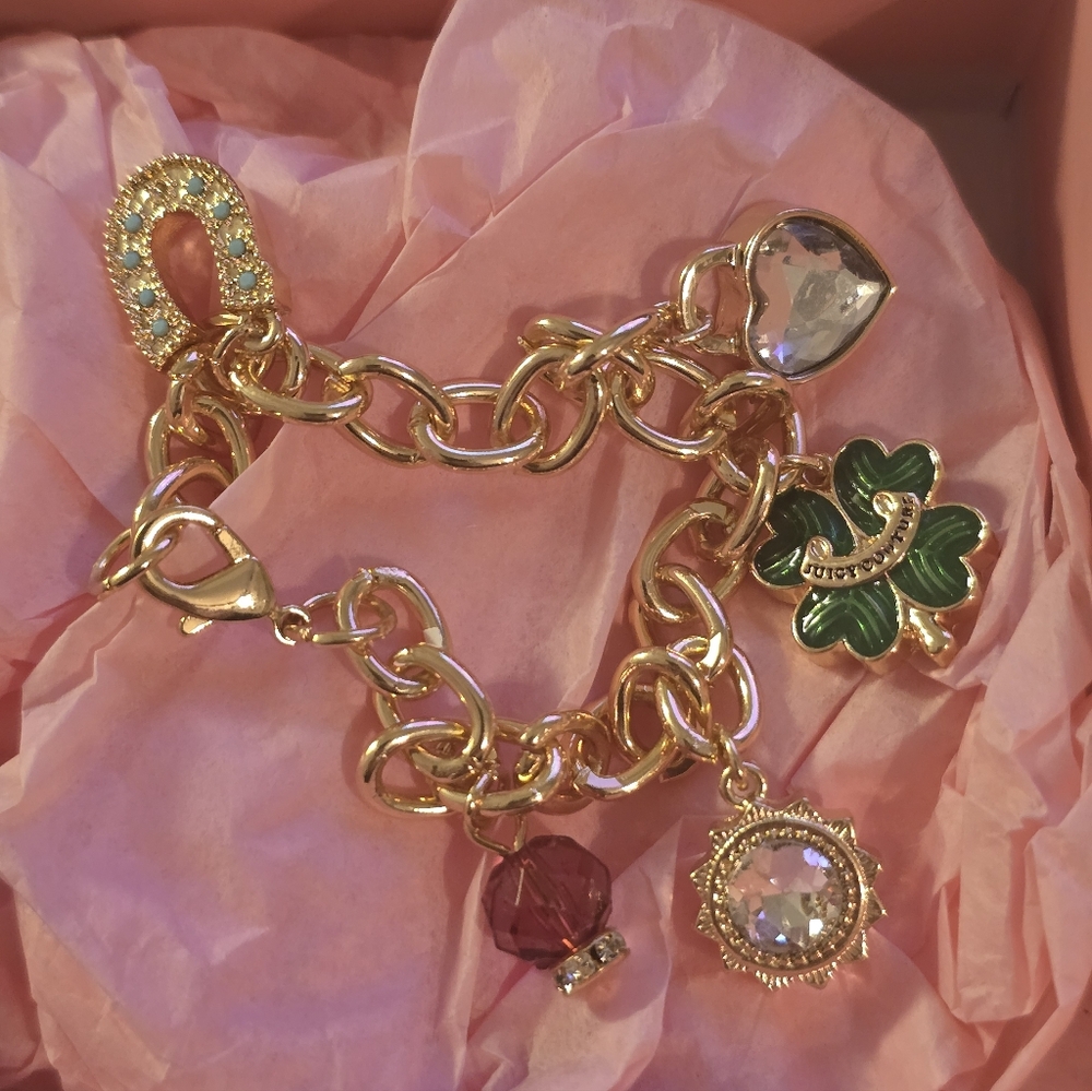 Juicy Couture Shamrock Four Leaf Clover, Horseshoe, Lucky Charm Bracelet NEW